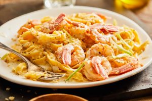 the perfect harmony of linguine and shrimp